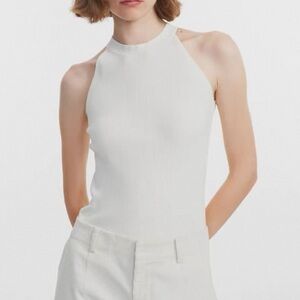 Fabrique White Ribbed Knit Halter Top